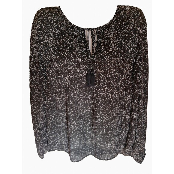 Anthropologie DR2 Black White Polka Dot Peasant Blouse w Tassel Tie, Sm. - Picture 1 of 5